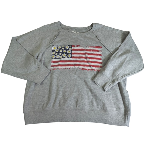 24/7 Maurices Tops - Womens Heather Gray Daisy Floral Graphic Sweatshirt Plus 1X Raglan Exposed Seam